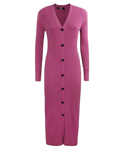 Karl Lagerfeld Ribbed Knit Dress In Purple