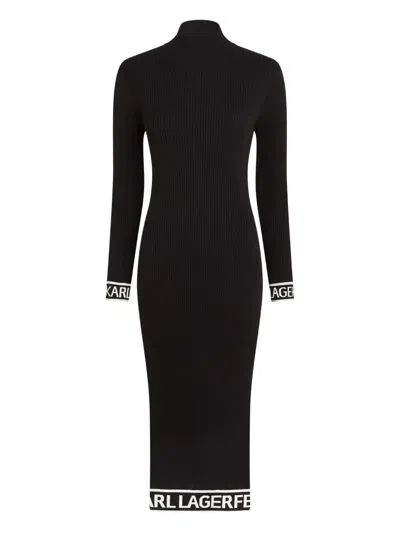 Karl Lagerfeld Ribbed Knit Midi Dress In Black