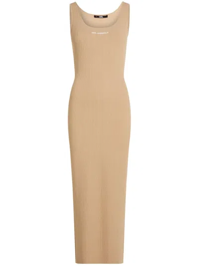 Karl Lagerfeld Ribbed-knit Sleeveless Midi Dress In 中性色