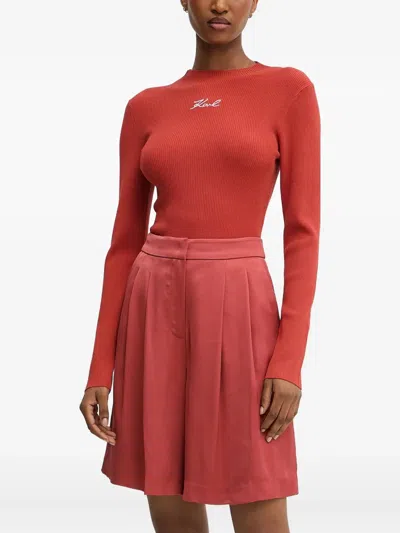 Karl Lagerfeld Ribbed Logo-embroidered Sweater In Red