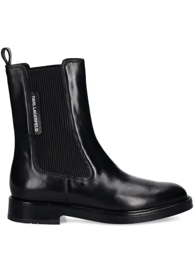 Karl Lagerfeld Ribbed Panel Boots In Black