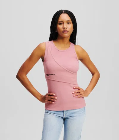 Karl Lagerfeld Ribbed Tank Top In Pink