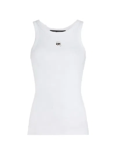 Karl Lagerfeld Ribbed Tank Top In White