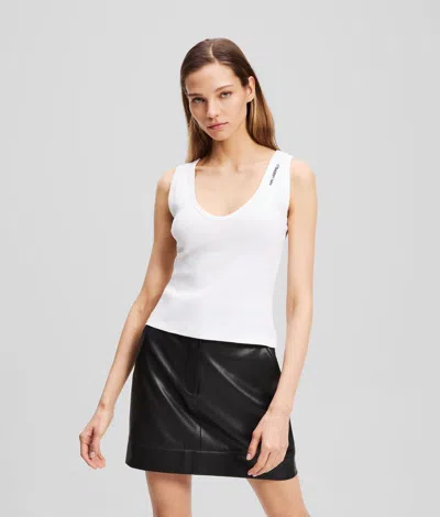 Karl Lagerfeld Ribbed V-neck Tank Top In White