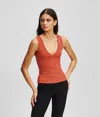 Karl Lagerfeld Ribbed V-neck Tank Top In Red
