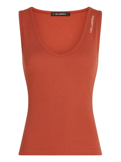 Karl Lagerfeld Ribbed V-neck Tank Top In Orange