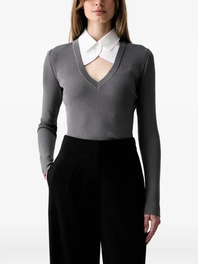 Karl Lagerfeld Ribbed V-neck Sweater In Gray