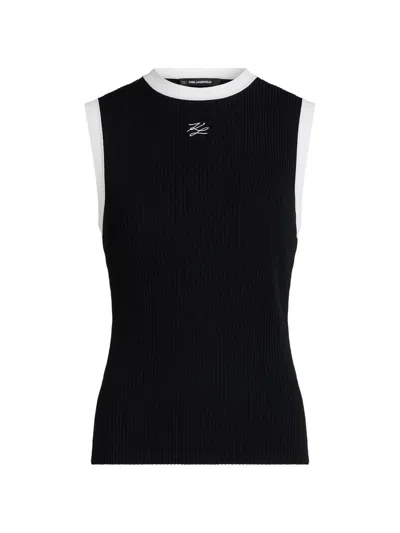 Karl Lagerfeld Ribbed-knit Contrast-trim Tank Top In Animal Print