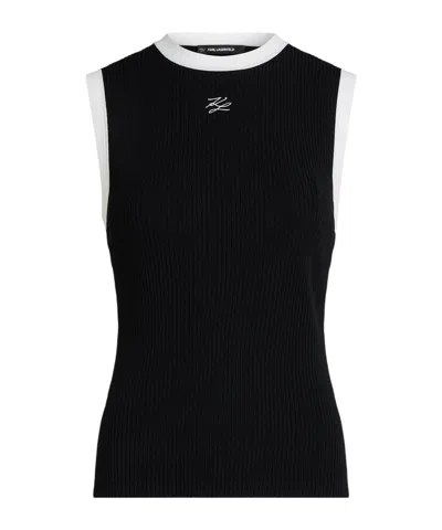 Karl Lagerfeld Ribbed-knit Contrast-trim Tank Top In Animal Print