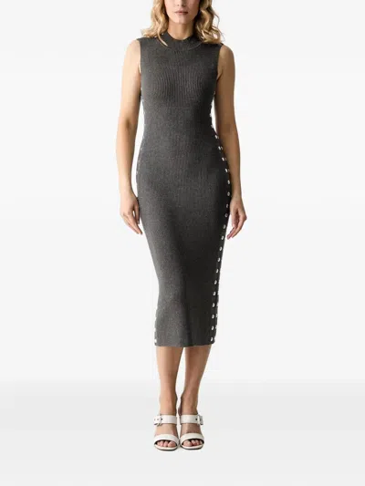 Karl Lagerfeld Ribbed-knit Stud-embellished Dress In Gray
