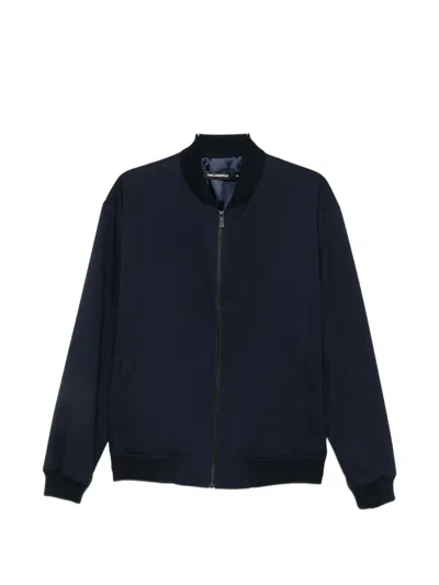 Karl Lagerfeld Ribbed-trim Zip-up Bomber Jacket In Blue