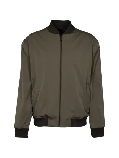 Karl Lagerfeld Ribbed-trim Zip-up Bomber Jacket In Green