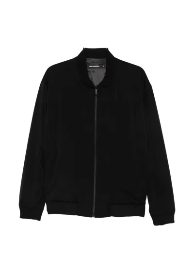 Karl Lagerfeld Ribbed-trim Zip-up Jacket In Black