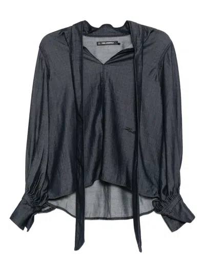 Karl Lagerfeld Ribbon Long-sleeve Blouse In Black