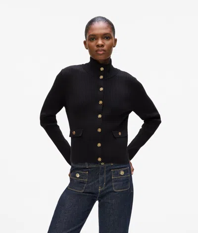 Karl Lagerfeld Rib-knit Cardigan In Black