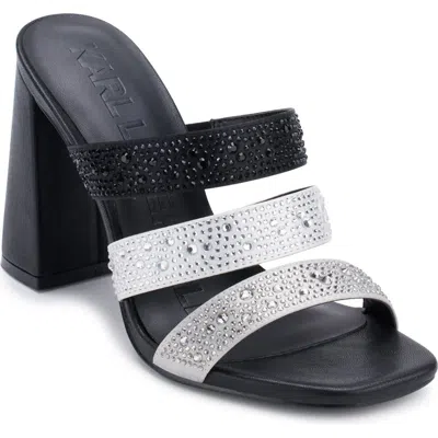 Karl Lagerfeld Rickie Rhinestone Slide Sandal In Black/ White