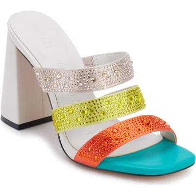 Karl Lagerfeld Rickie Rhinestone Slide Sandal In Orange/yellow/teal Multi