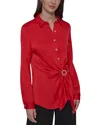 Karl Lagerfeld Womens Long Sleeve Surplice Ring Detail Top P Xs Xl In Red