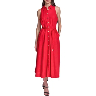 Karl Lagerfeld Rope Belt Linen Shirt Dress In Red
