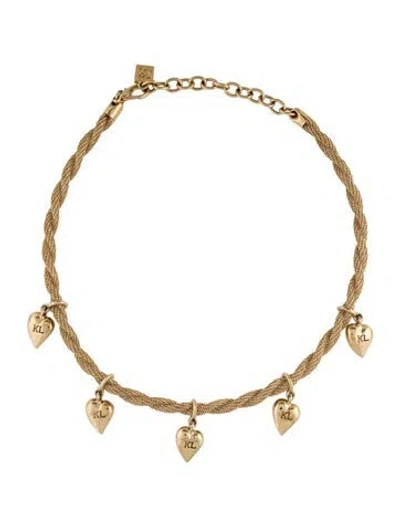 Pre-owned Karl Lagerfeld Rope Heart Charm Necklace, 19" In Multicolor