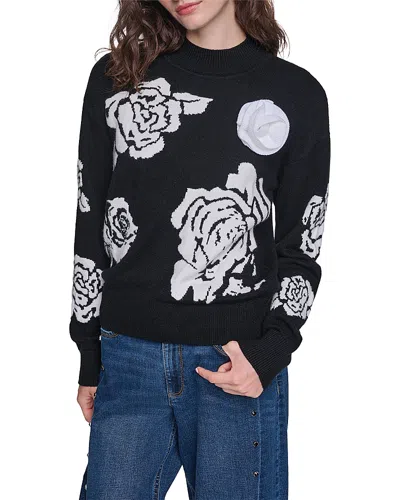 Karl Lagerfeld Rose Crewneck Sweater In Black