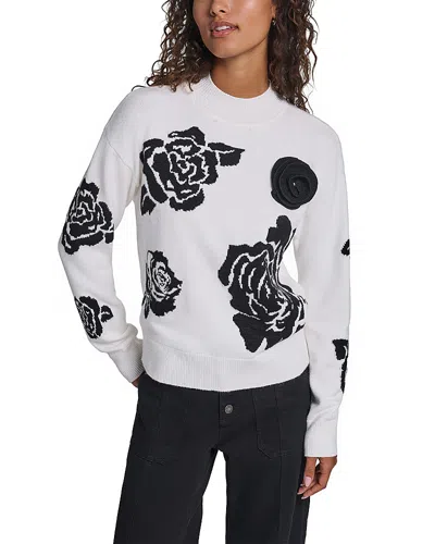 Karl Lagerfeld Rose Crewneck Sweater In White