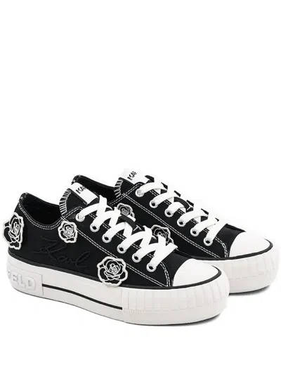 Karl Lagerfeld Rose-embellished Sneakers In Black