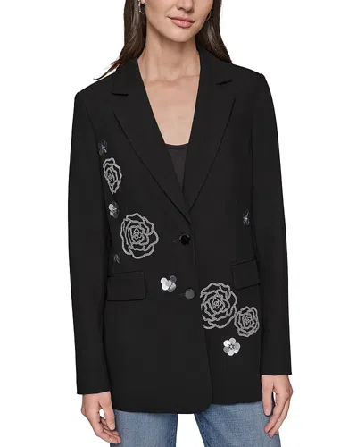 Karl Lagerfeld Rose Motif Blazer In Black