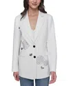 Karl Lagerfeld Rose Print Blazer In Soft White