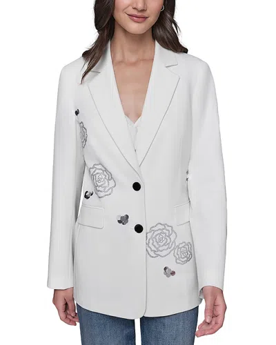 Karl Lagerfeld Rose Print Blazer In Soft White