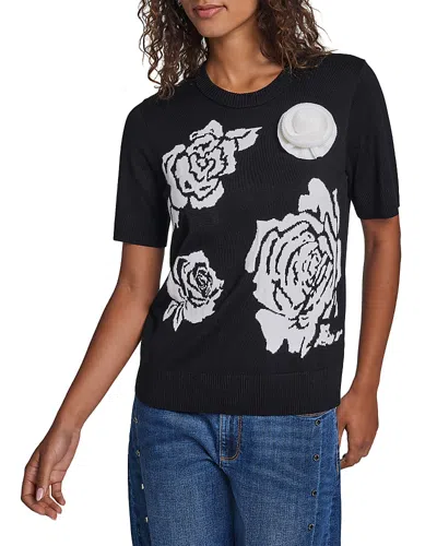 Karl Lagerfeld Rose Short Sleeve Sweater In Black