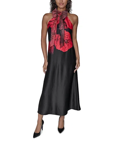 Karl Lagerfeld Rosette Neck Midi Dress In Multi