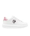 Karl Lagerfeld Leather Kapri Low Top Sneakers With Glitter Detail And Iconi In White