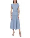 Karl Lagerfeld Lace Trim Midi Dress In Cambray