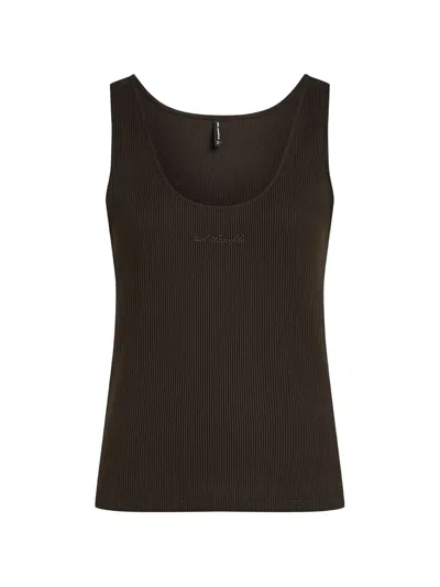 Karl Lagerfeld Round-neck Waffle Tank Top In Black