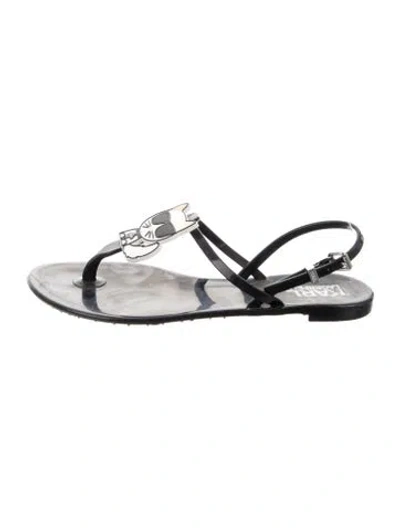Pre-owned Karl Lagerfeld Rubber Graphic Print Sandals In Silver