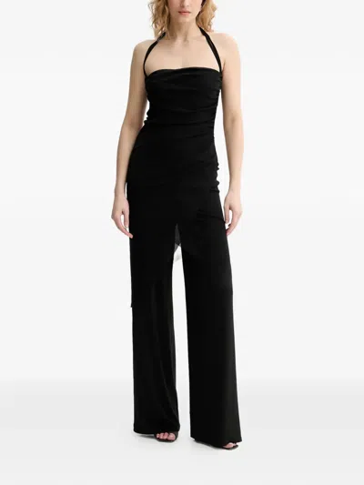 Karl Lagerfeld Ruched Halterneck Jumpsuit In Black