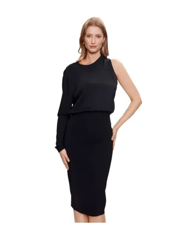 Karl Lagerfeld Ruched One-shoulder Midi-dress In Black