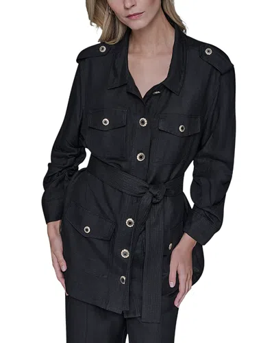 Karl Lagerfeld Ruched Sleeve Belted Jacket In Black