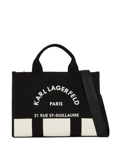 Karl Lagerfeld Rue St-guillaume Canvas Tote Bag In Black