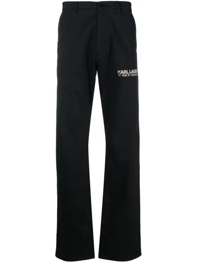 Karl Lagerfeld Logo-print Cotton Straight Trousers In Black