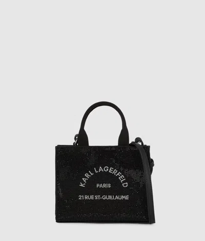 Karl Lagerfeld Rue St-guillaume Mini Rhinestone Tote Bag In Black