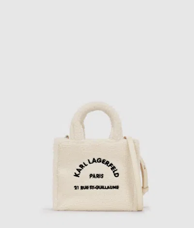 Karl Lagerfeld Rue St-guillaume Mini Shearling Tote Bag In Sand