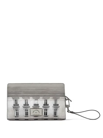 Karl Lagerfeld Rue St-guillaume Maison Leather Clutch Bag In Gray