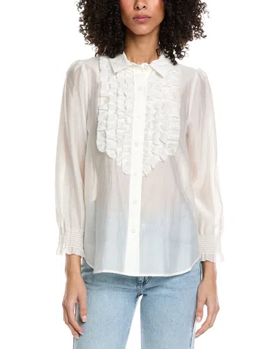 Karl Lagerfeld Ruffle Button Down Blouse In White