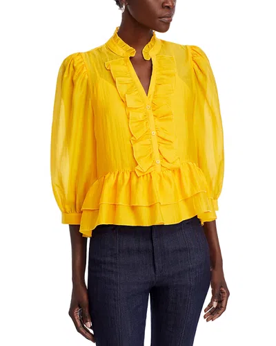 Karl Lagerfeld Ruffle Front Blouse In Gold Fusion