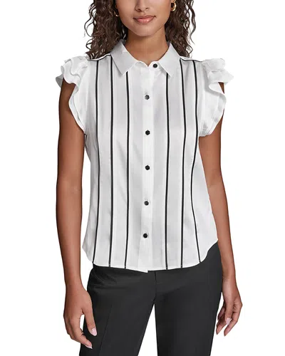 Karl Lagerfeld Ruffle Sleeve Blouse In White