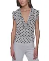 Karl Lagerfeld Women's Dot-print Ruffled Top In Soft White/black