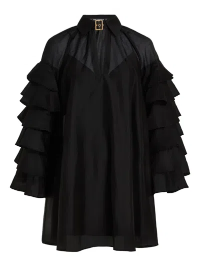 Karl Lagerfeld Ruffled Buckle Mini Dress In Black