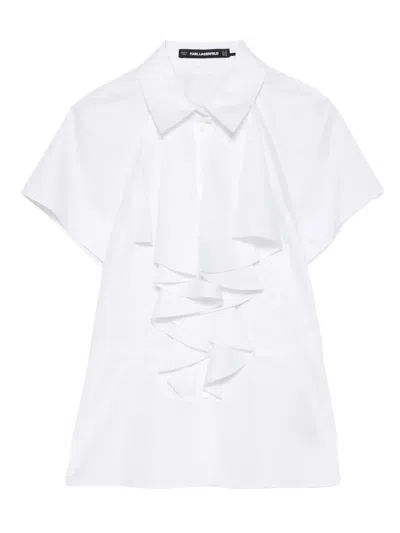 Karl Lagerfeld Ruffled Cotton Top In White
